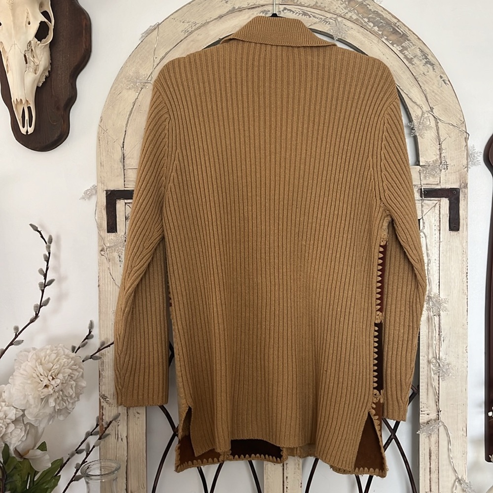 Vintage 90s Western Genuine Leather Patchwork and Knit Cardigan Sweater - Picture 6 of 6